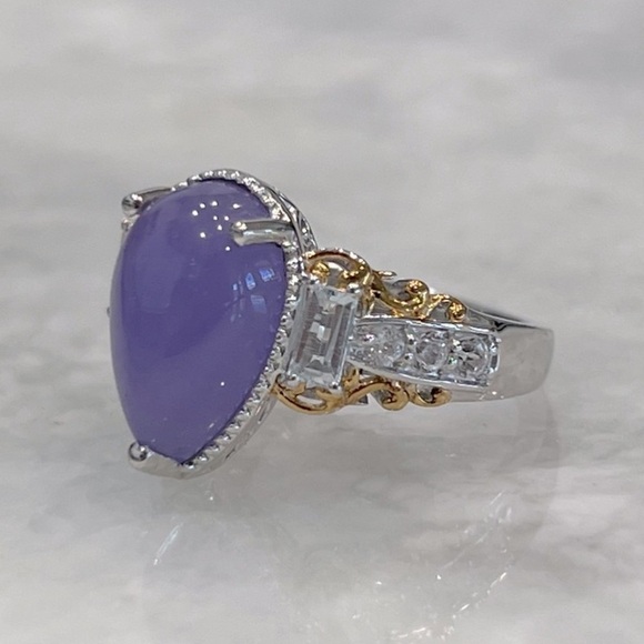 Burmese Purple Jade White Topaz 14K YG Sterling Silver Ring - Picture 5 of 12